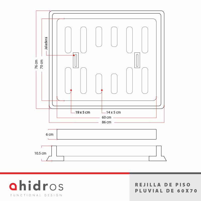 Rejilla de Piso Pluvial 60X70 AL10